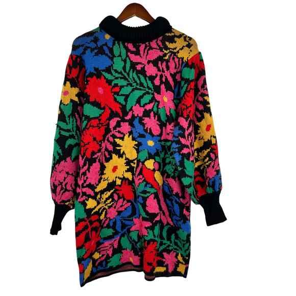 Farm Rio Anthropologie TROPICAL GARDEN SWEATER MIDI mock neck DRESS size large - Picture 2 of 11